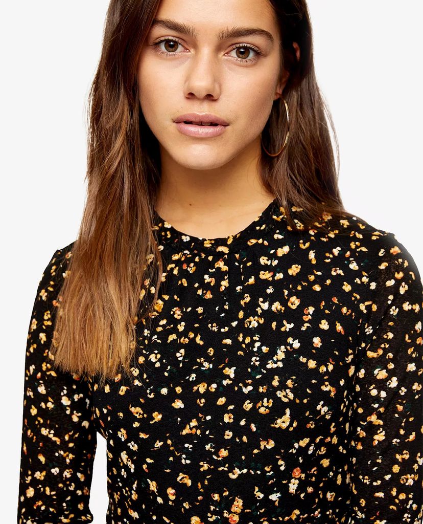 TOPSHOP - Đầm midi tay dài PETITE Print Ruched Front