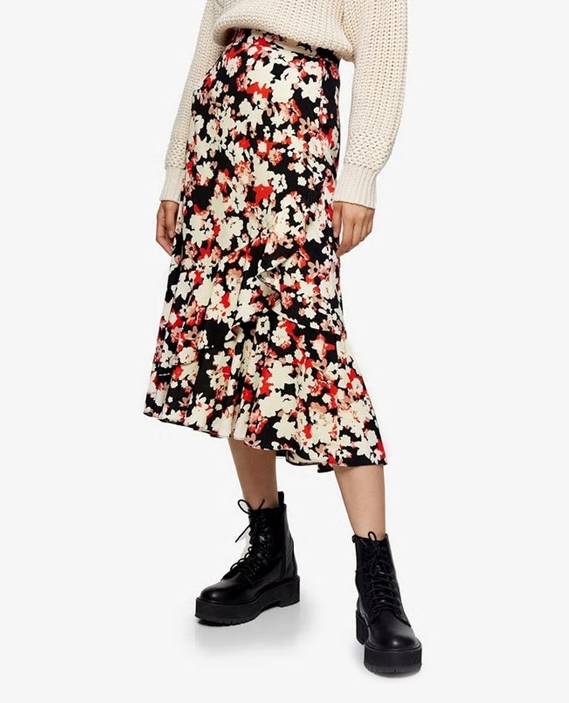 TOPSHOP - Chân váy midi lưng cao Multi Floral Wrap
