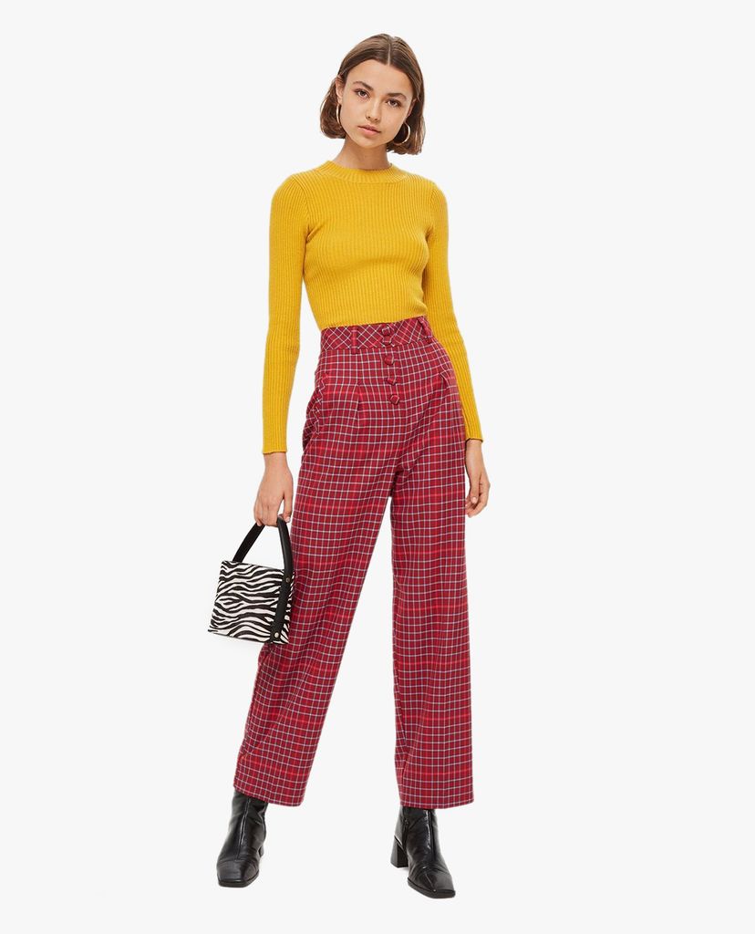 TOPSHOP - Quần kiểu nữ ống rộng Check Slouch