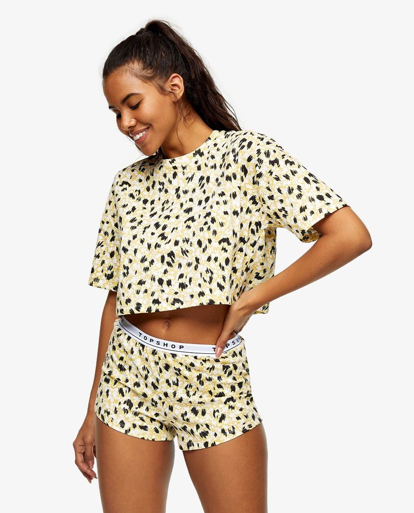 TOPSHOP - Set áo thun và quần shorts Leopard Print Boxy