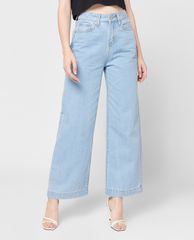 GIGI - Quần jeans nữ denim lưng cao ống rộng thời trang