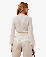 TOPSHOP - Áo kiểu nữ tay dài cổ V Ivory Belted Ribbed