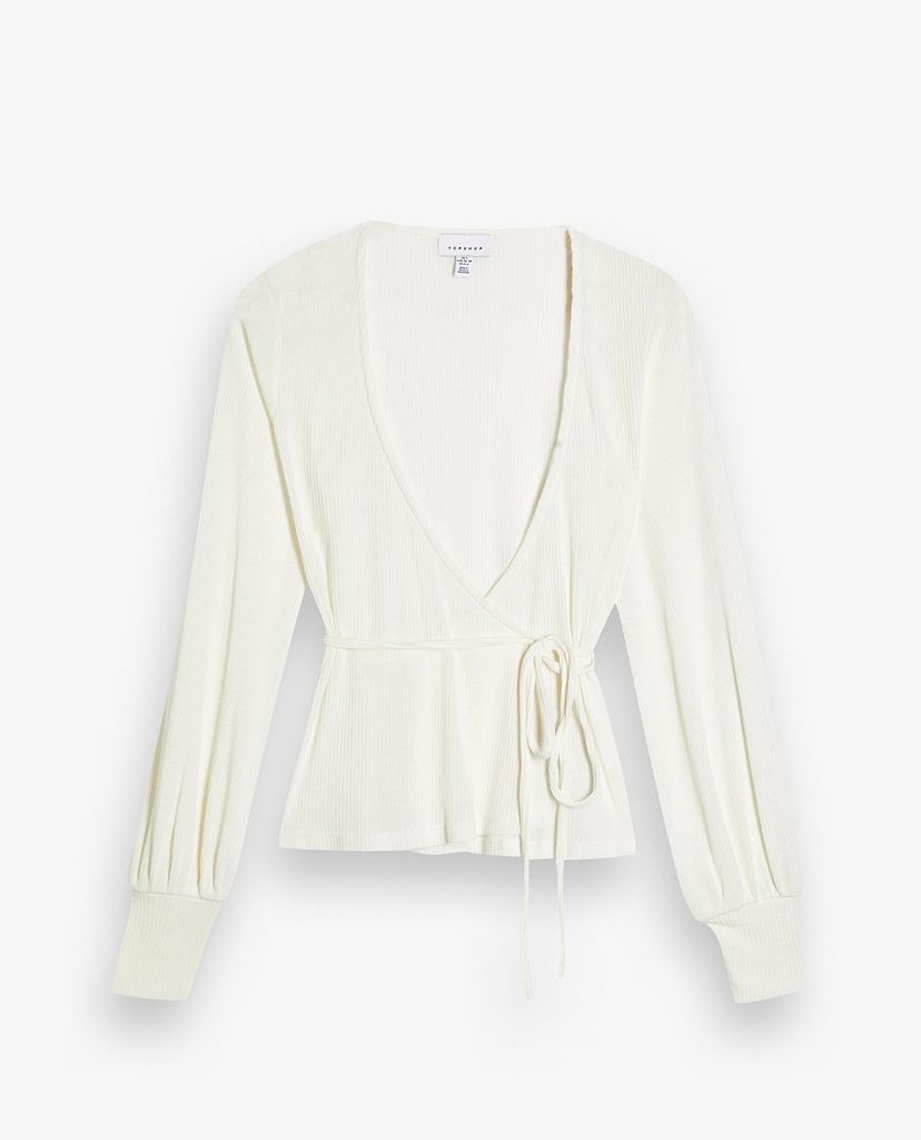 TOPSHOP - Áo kiểu nữ tay dài cổ V Ivory Belted Ribbed
