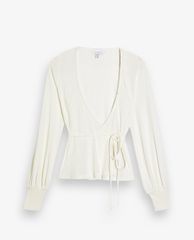 TOPSHOP - Áo kiểu nữ tay dài cổ V Ivory Belted Ribbed