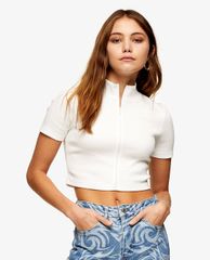 TOPSHOP - Áo croptop nữ tay ngắn phối zip Funnel