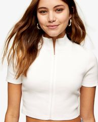 TOPSHOP - Áo croptop nữ tay ngắn phối zip Funnel