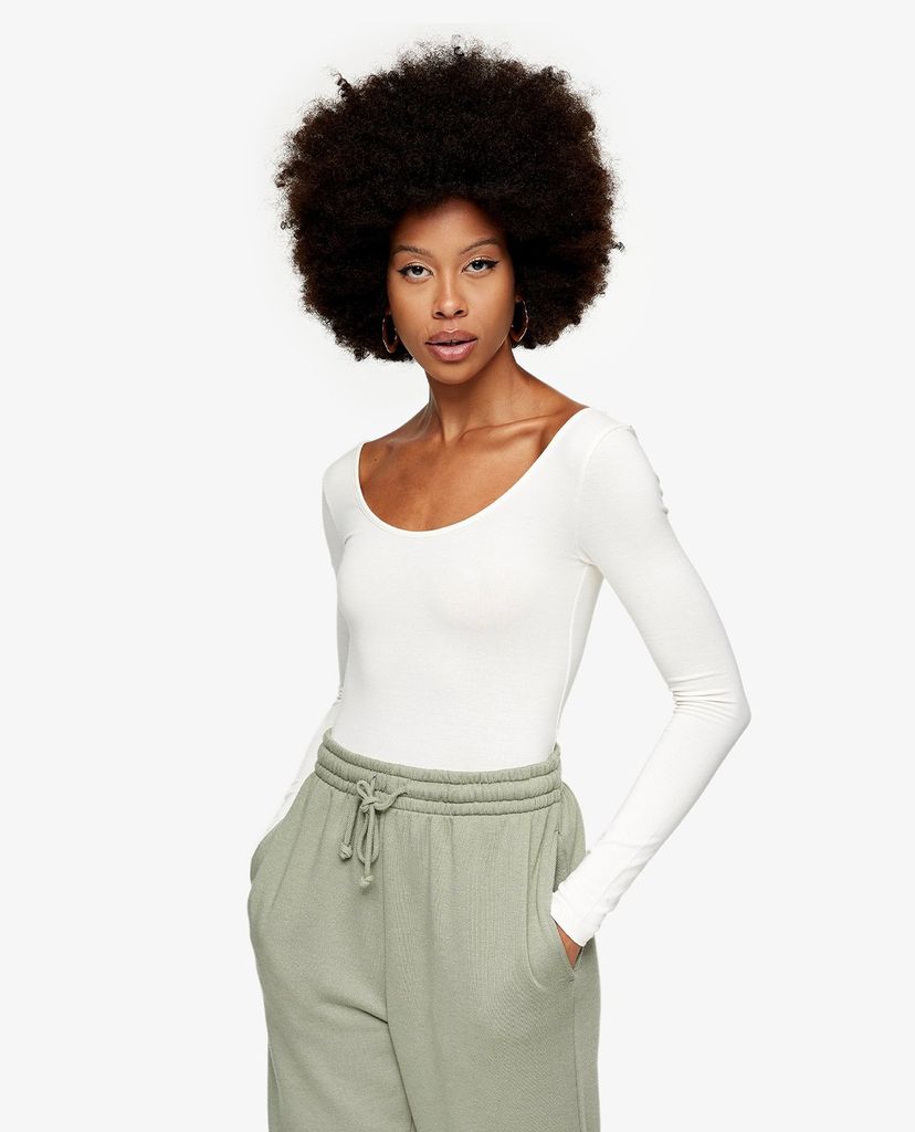 TOPSHOP - Bodysuits nữ tay dài Ivory Scoop