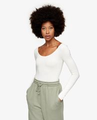 TOPSHOP - Bodysuits nữ tay dài Ivory Scoop