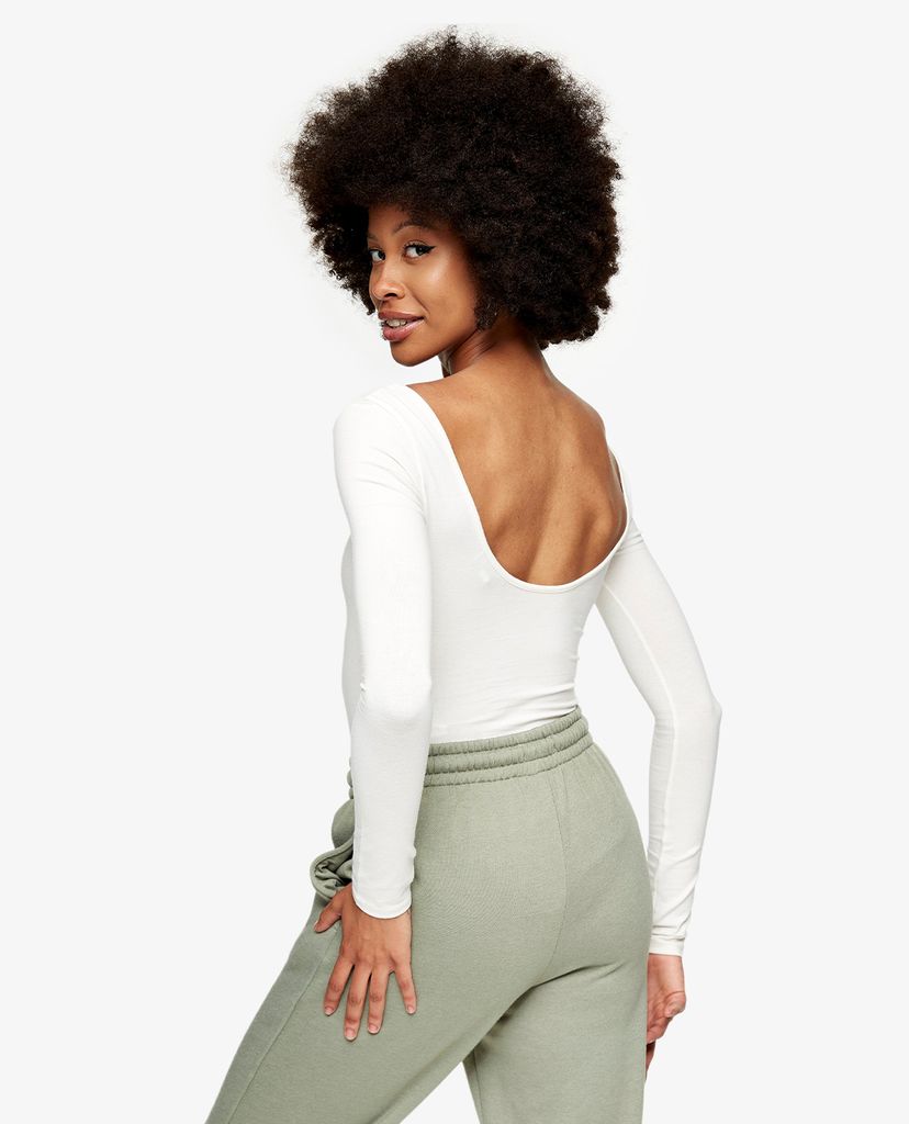 TOPSHOP - Bodysuits nữ tay dài Ivory Scoop