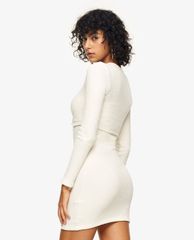 TOPSHOP - Đầm mini cổ tròn tay dài Ivory Ribbed Cardigan Jersey