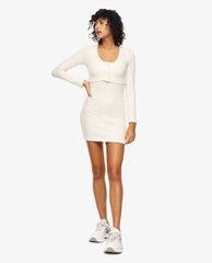 TOPSHOP - Đầm mini cổ tròn tay dài Ivory Ribbed Cardigan Jersey