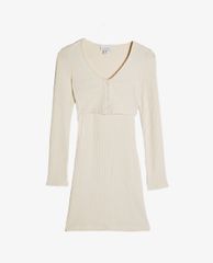 TOPSHOP - Đầm mini cổ tròn tay dài Ivory Ribbed Cardigan Jersey