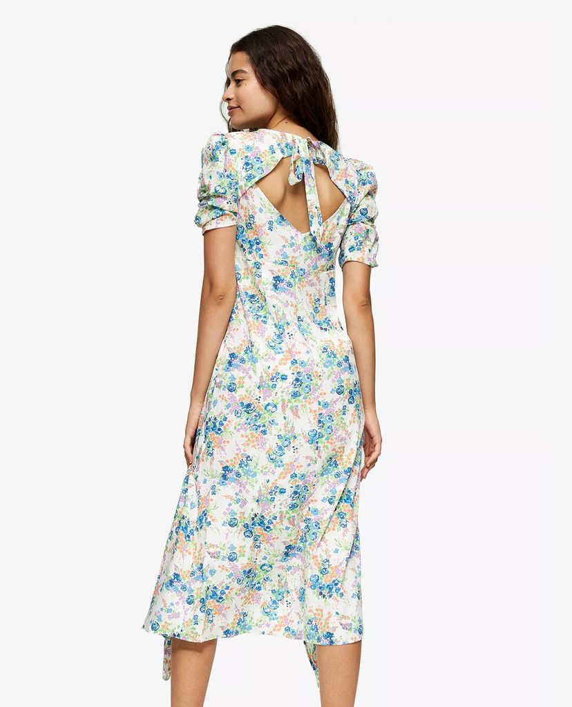 TOPSHOP - Đầm midi tay ngắn Ivory Floral Ruched Sleeve