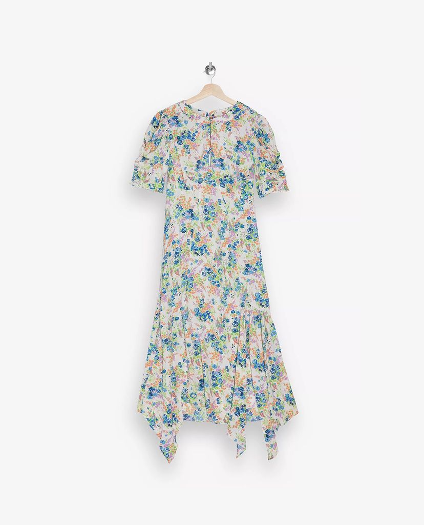 TOPSHOP - Đầm midi tay ngắn Ivory Floral Ruched Sleeve