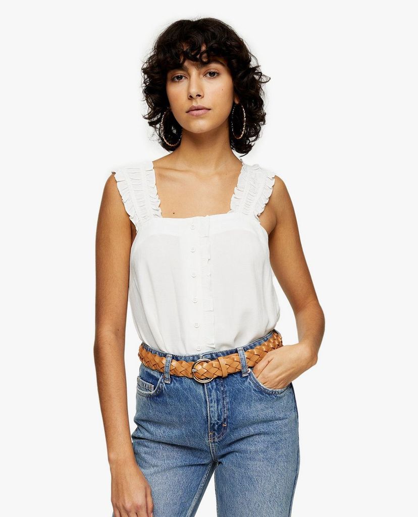 TOPSHOP - Áo kiểu nữ hai dây phối bèo Ivory Button Frill