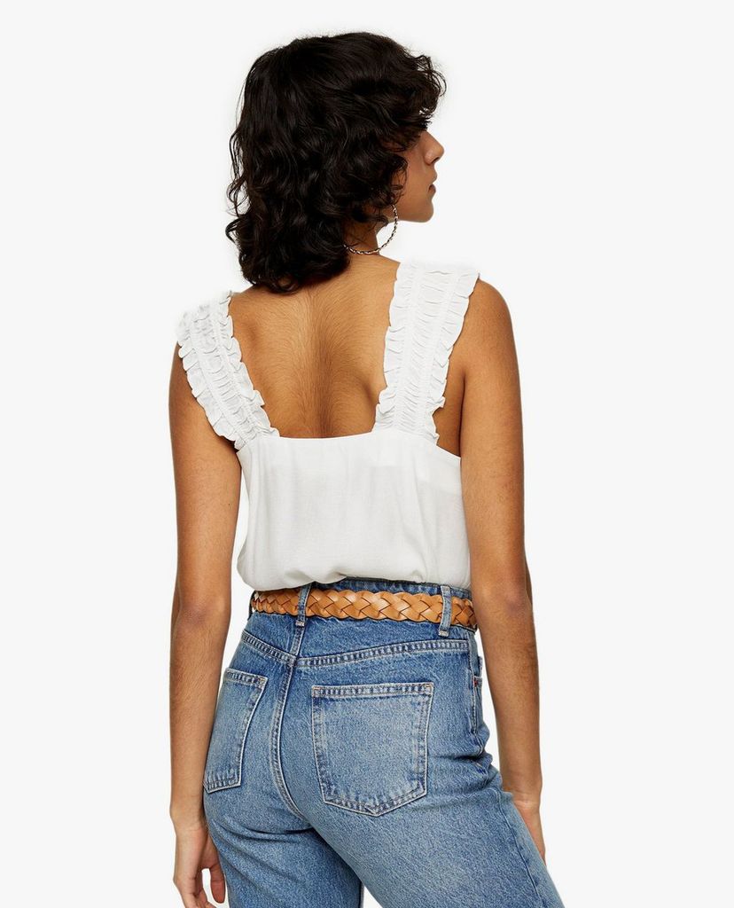 TOPSHOP - Áo kiểu nữ hai dây phối bèo Ivory Button Frill