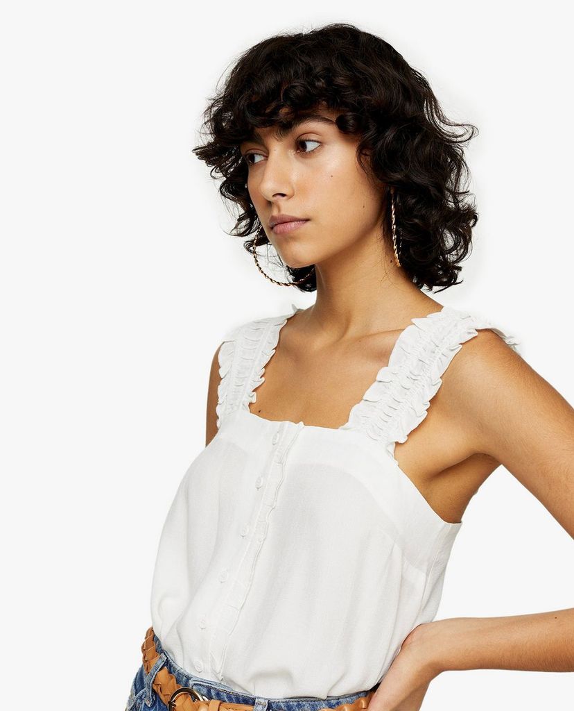 TOPSHOP - Áo kiểu nữ hai dây phối bèo Ivory Button Frill
