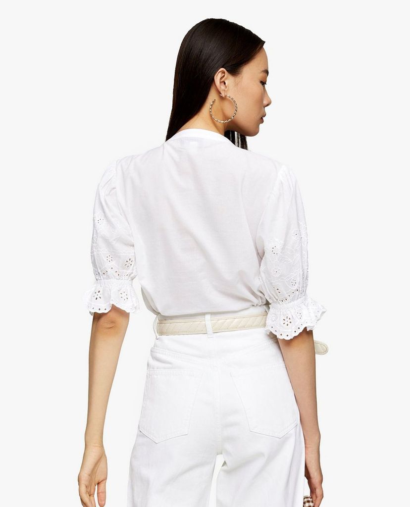 TOPSHOP - Áo kiểu nữ cổ tròn tay lỡ phối nút Ivory Broderie