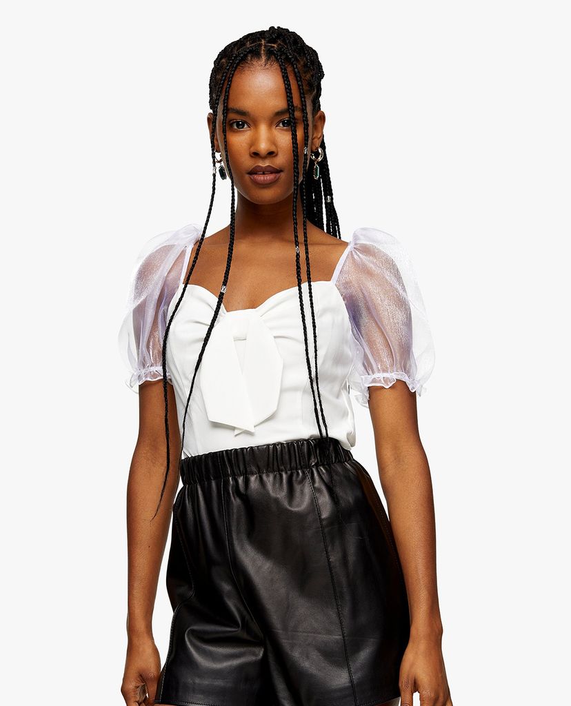 TOPSHOP - Áo croptop cổ vuông White Short Sleeve