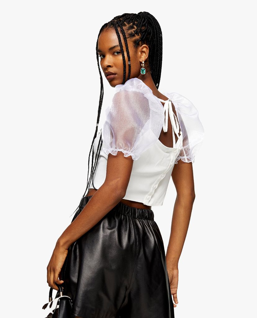 TOPSHOP - Áo croptop cổ vuông White Short Sleeve