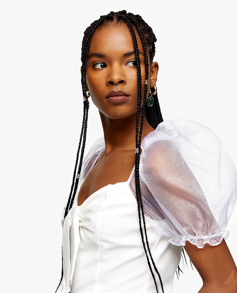 TOPSHOP - Áo croptop cổ vuông White Short Sleeve