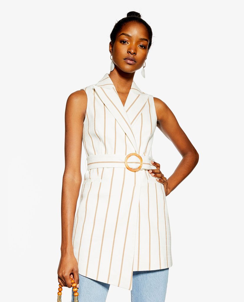 TOPSHOP - Áo blazer nữ sát nách Belt Stripe Sleeveless