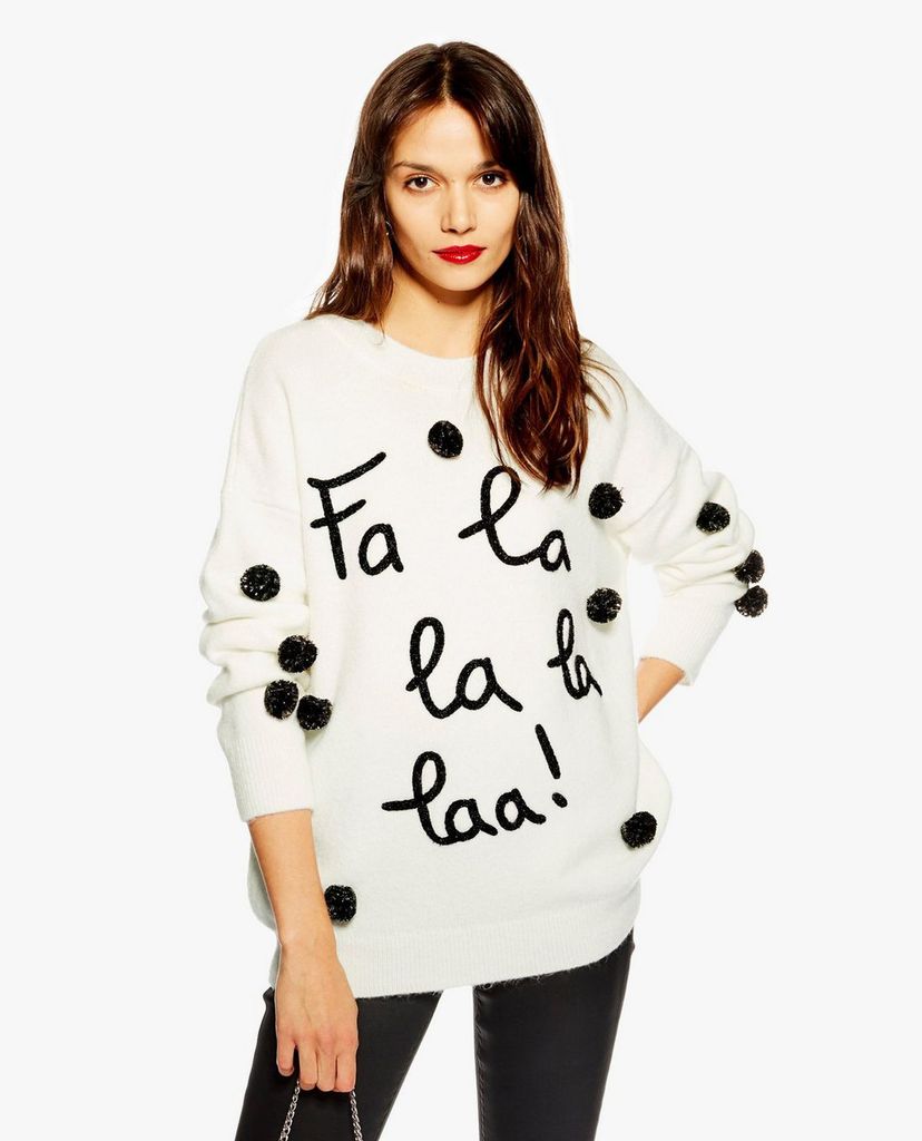 TOPSHOP - Áo len nữ cổ tròn tay dài Christmas Fa La La La