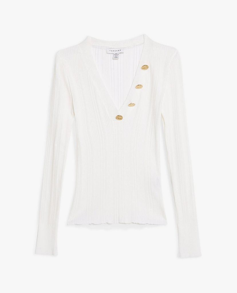 TOPSHOP - Áo kiểu nữ phom ôm tay dài Hammered Button Knitted