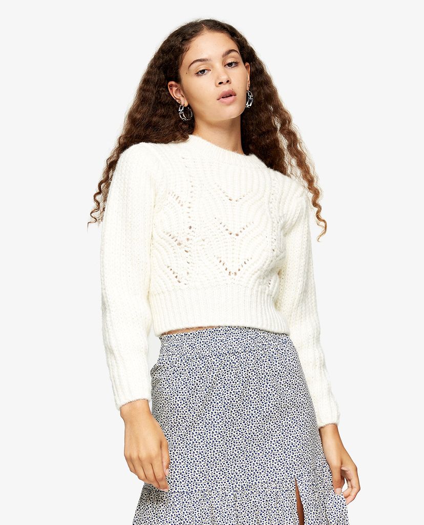 TOPSHOP - Áo len nữ tay dài Ivory Mixed Sleeve Knitted