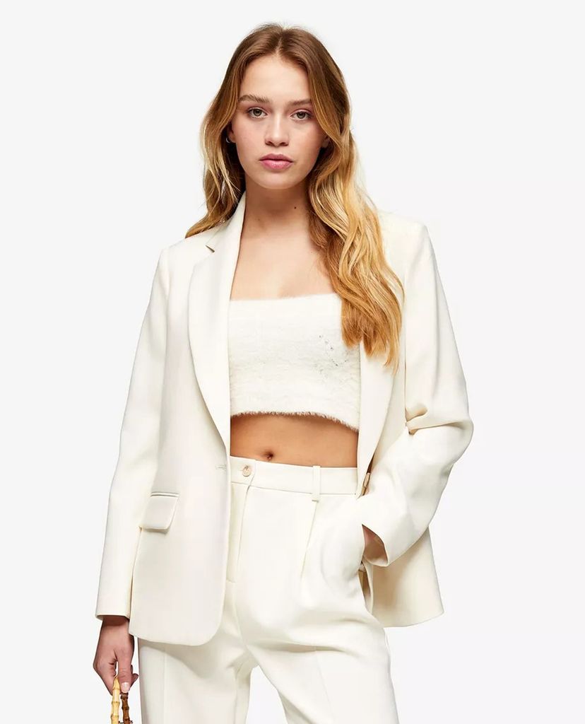 TOPSHOP - Áo blazer nữ PETITE Ivory Crepe Single Breasted