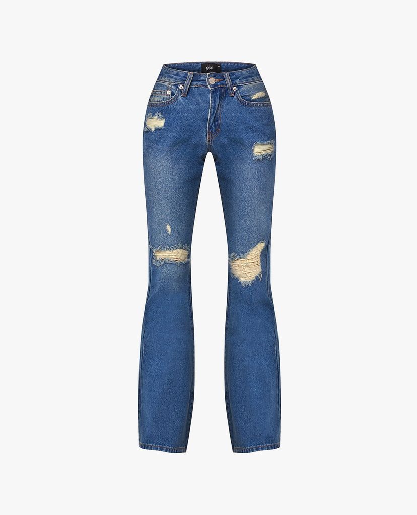 GIGI - Quần jeans nữ ống loe rách gối thời trang