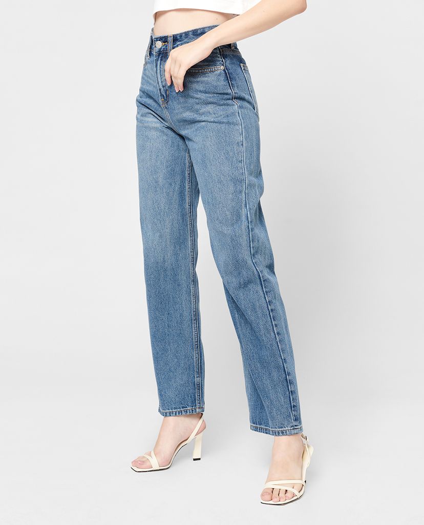 GIGI - Quần jeans nữ denim phom suông wash bạc thời trang Daddy