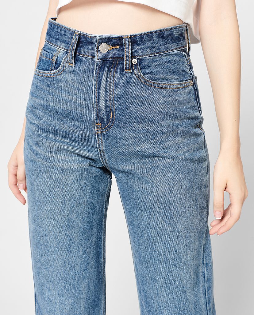 GIGI - Quần jeans nữ denim phom suông wash bạc thời trang Daddy