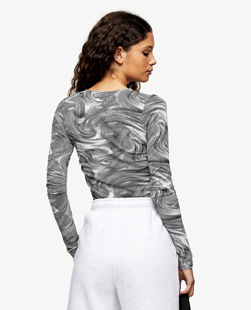 TOPSHOP - Áo kiểu nữ tay dài phom ôm Black & White Blur Mesh