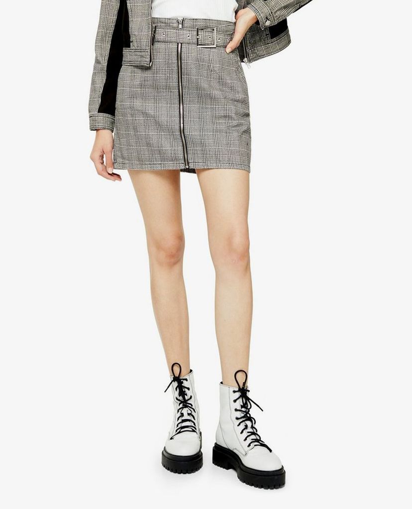 TOPSHOP - Chân váy mini phối thắt lưng Black & White Check Buckle