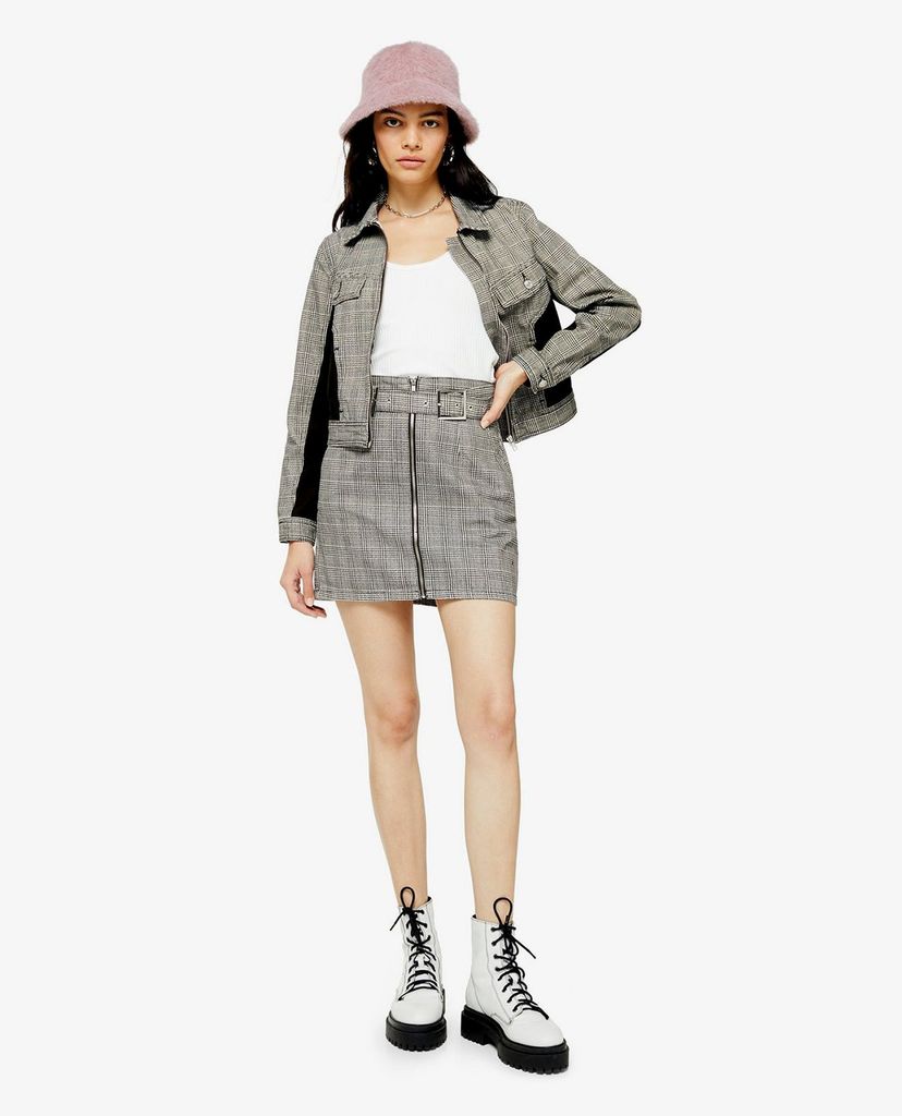 TOPSHOP - Chân váy mini phối thắt lưng Black & White Check Buckle