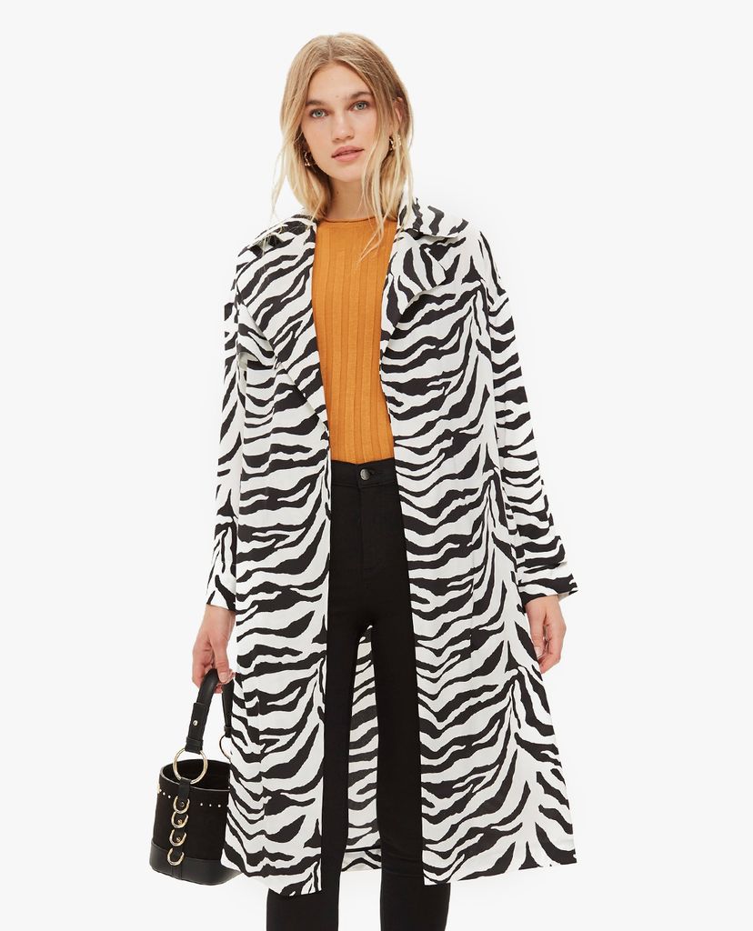 TOPSHOP - Áo blazer nữ tay dài phối thắt lưng Zebra Print Duster