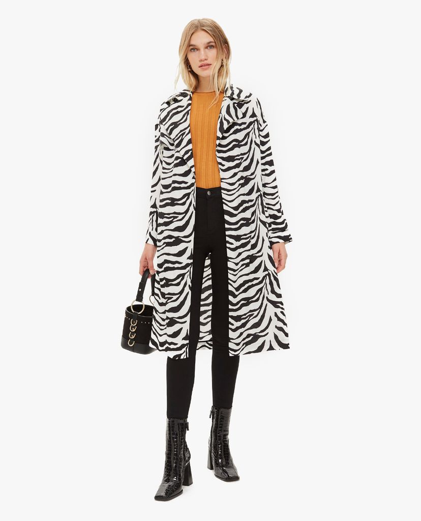 TOPSHOP - Áo blazer nữ tay dài phối thắt lưng Zebra Print Duster