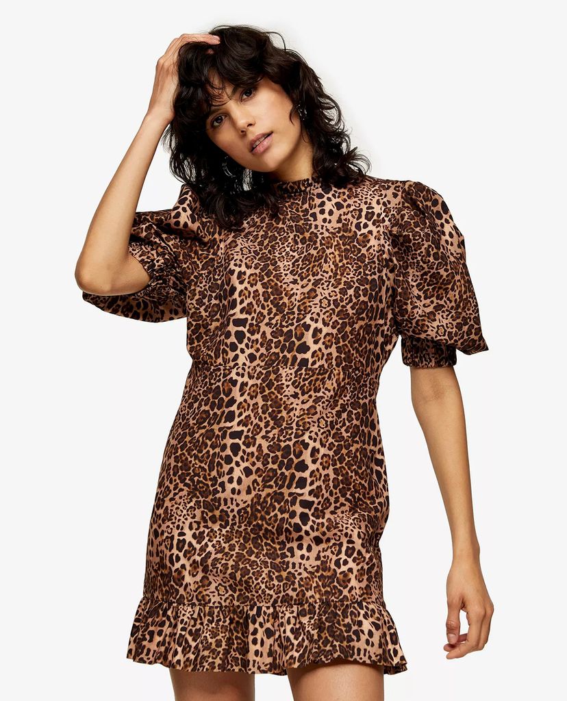 TOPSHOP - Đầm mini tay phồng Leopard Print