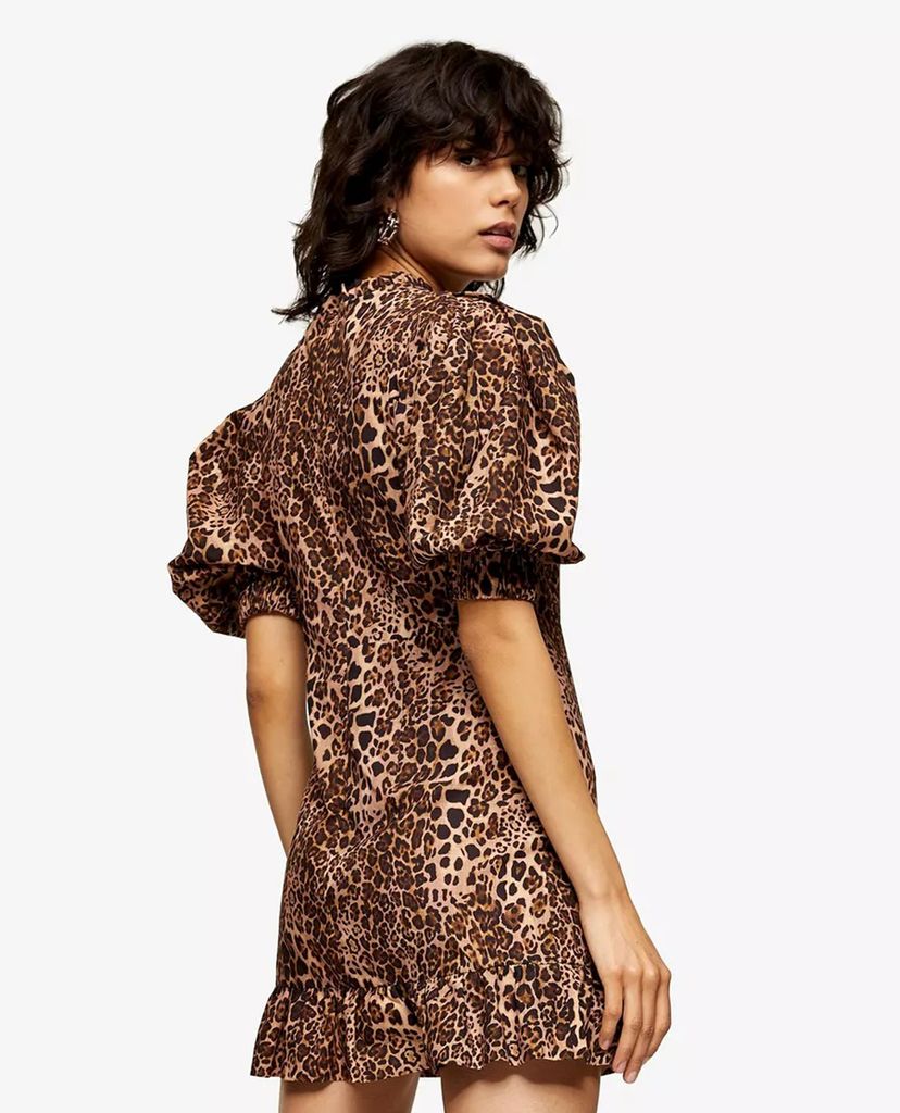 TOPSHOP - Đầm mini tay phồng Leopard Print