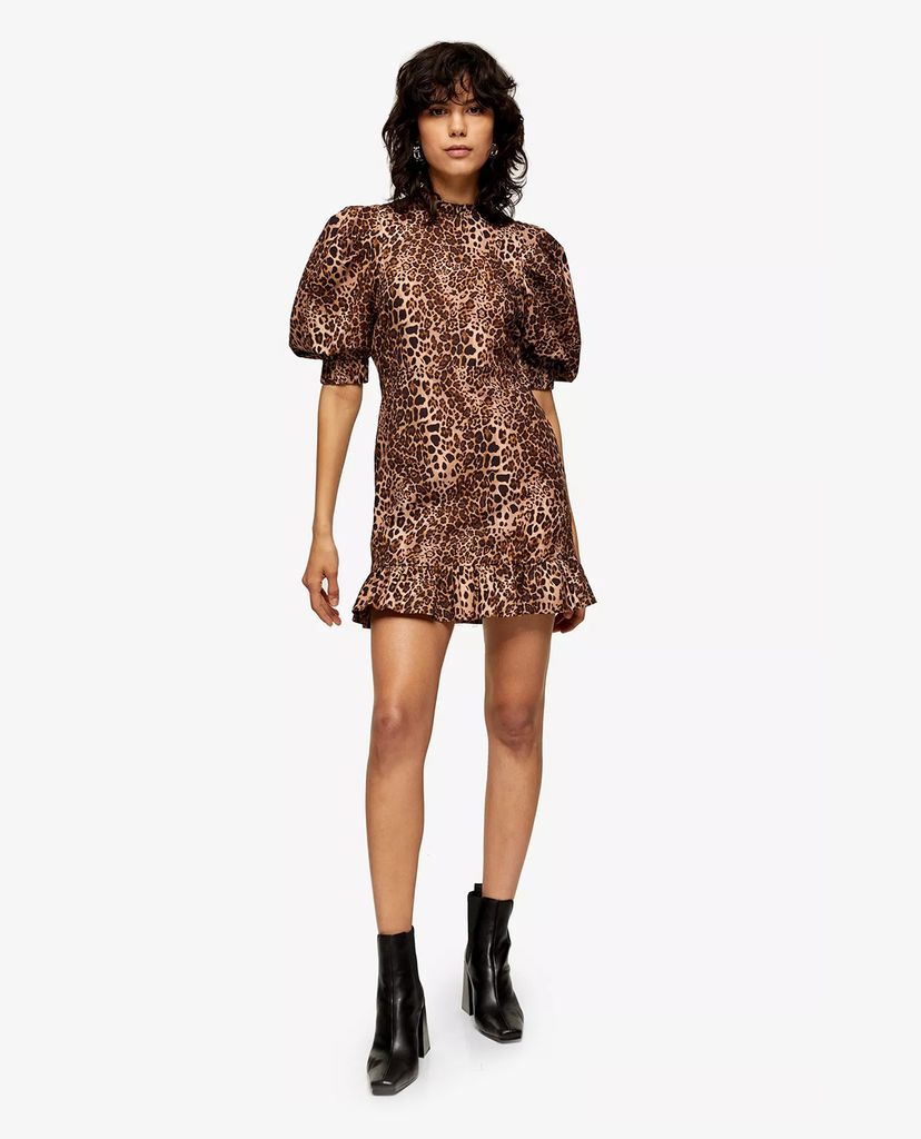 TOPSHOP - Đầm mini tay phồng Leopard Print
