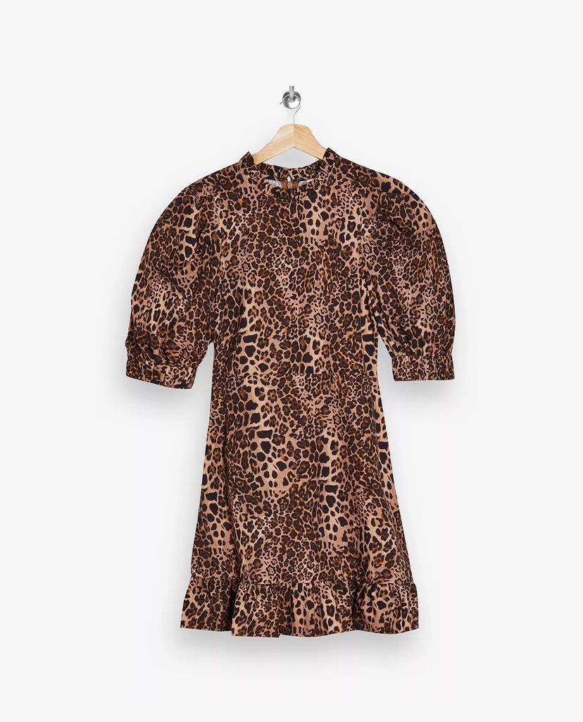 TOPSHOP - Đầm mini tay phồng Leopard Print