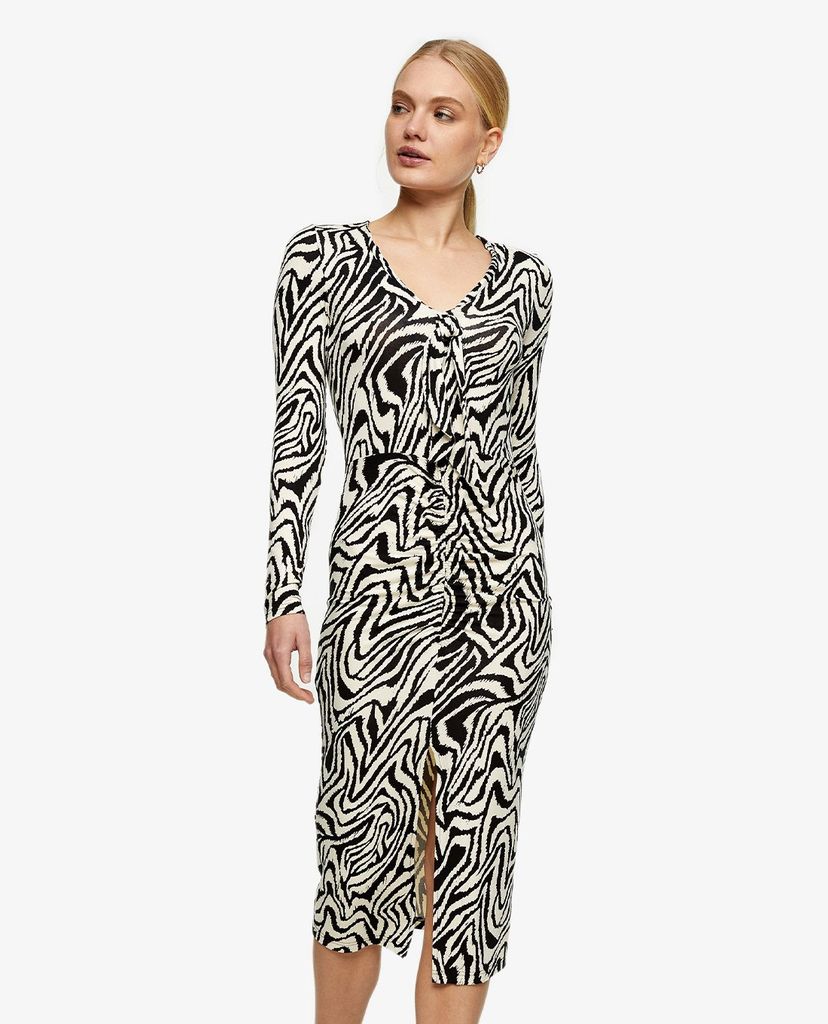 TOPSHOP - Đầm midi phom ôm tay dài Zebra Print Twist Tie