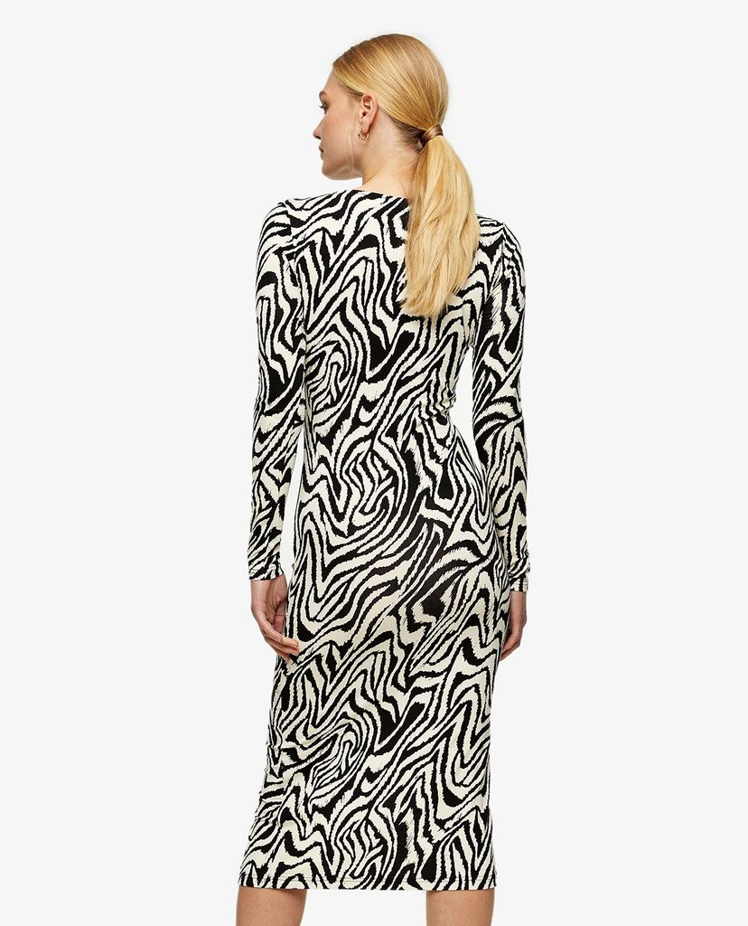 TOPSHOP - Đầm midi phom ôm tay dài Zebra Print Twist Tie