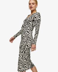 TOPSHOP - Đầm midi phom ôm tay dài Zebra Print Twist Tie