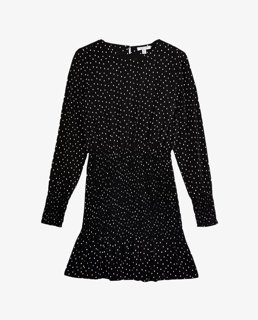 TOPSHOP - Đầm mini tay dài cổ tròn chấm bi Monochrome Black