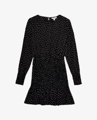 TOPSHOP - Đầm mini tay dài cổ tròn chấm bi Monochrome Black
