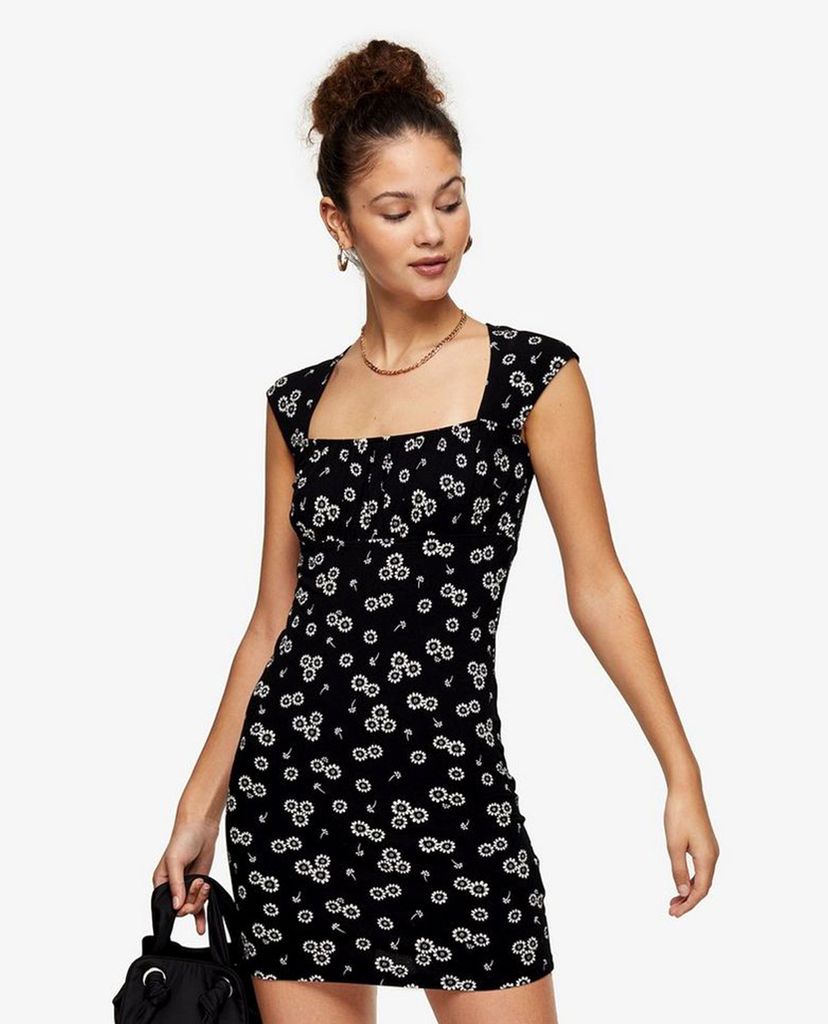 TOPSHOP - Đầm mini cổ vuông Lime Black And White Neck Bodycon