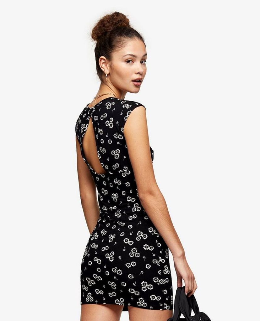 TOPSHOP - Đầm mini cổ vuông Lime Black And White Neck Bodycon