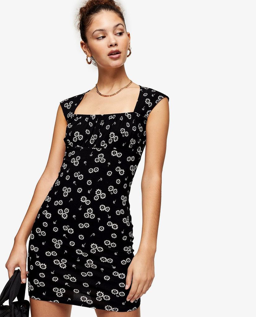 TOPSHOP - Đầm mini cổ vuông Lime Black And White Neck Bodycon